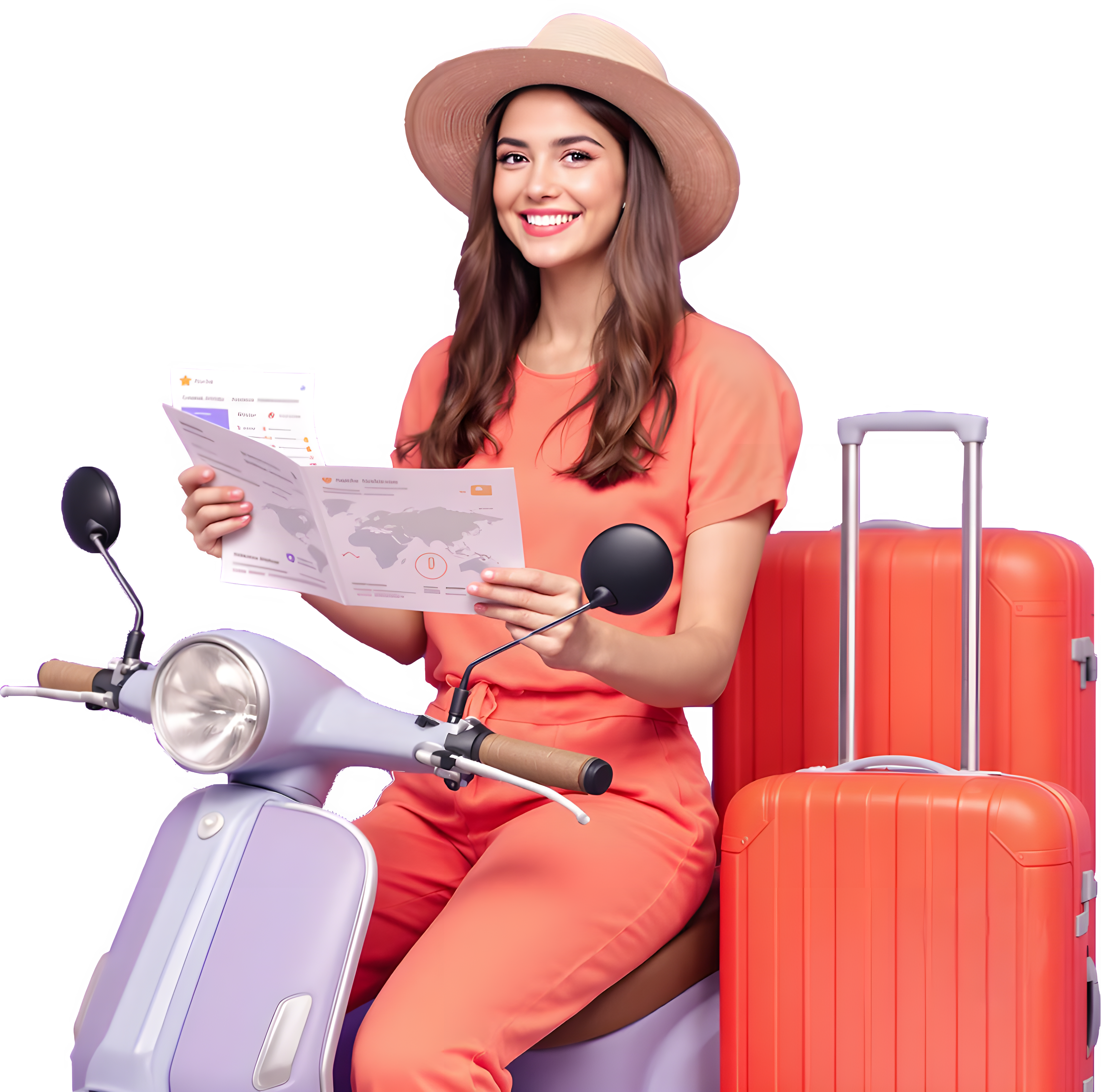 Traveler with luggage on a scooter